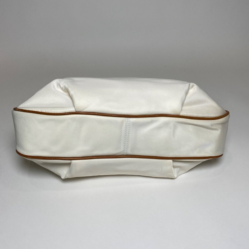 Dooney & Burke Nylon Hobo Shoulder Bag Purse White Brown Leather Handle Duck Tag - Picture 9 of 12